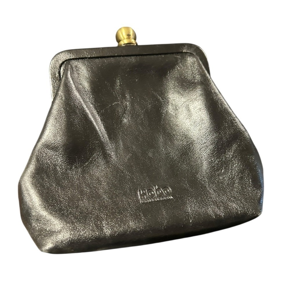 Hobo International Pewter Chain Strap Clutch Bag Black Leather KISS Lock EC - Picture 4 of 13